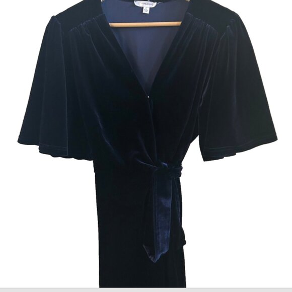 Pink Desert Dress Velvet Wrap Navy Blue Maxi Short Sleeve SZL Whimsygoth - Picture 2 of 12